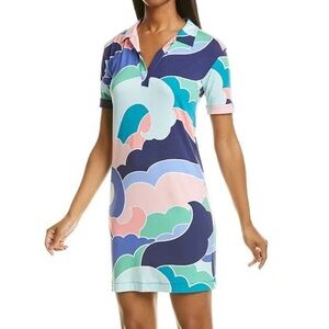 Tori Richard Jasona Wavy Gravy Abstract Polo Collar Jersey Knit Mini Dress - M